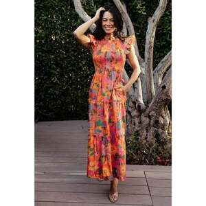 Baltic Born - Emily Smocked Tier Dress | Orange Floral Size - 2XL